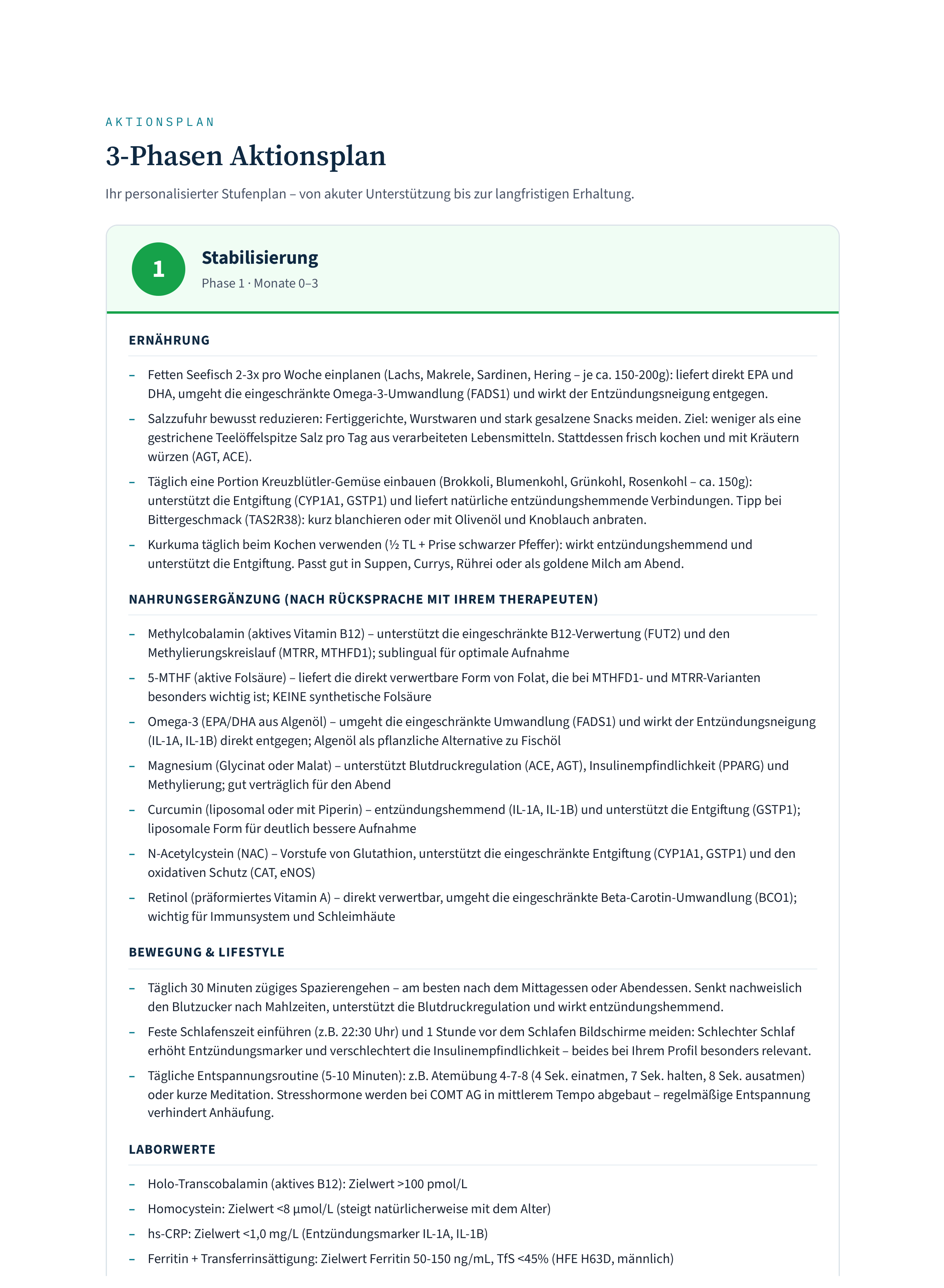 3-Phasen-Aktionsplan mit Ernährung, Supplements und Lifestyle