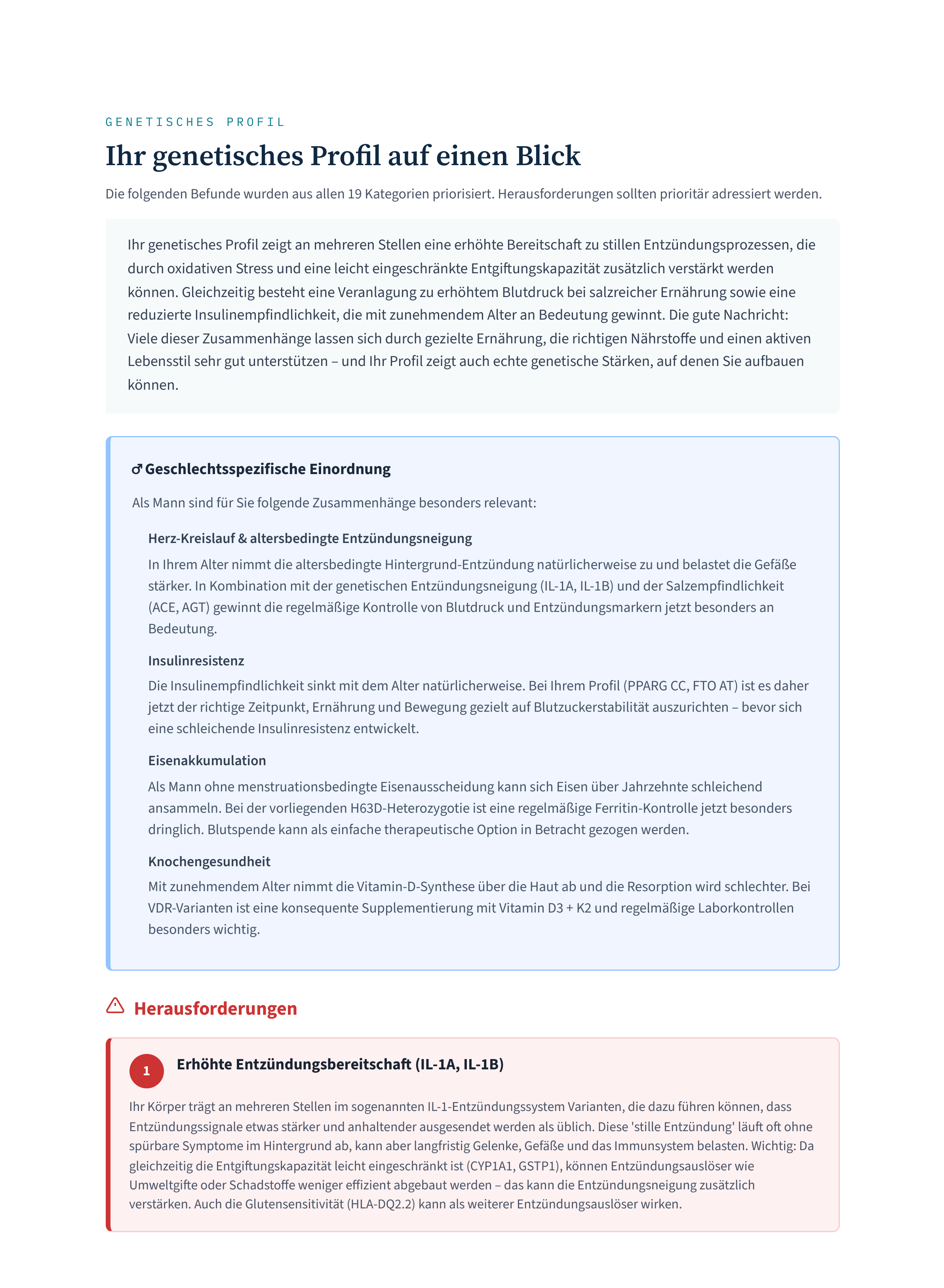 Genetisches Profil mit geschlechts- und altersspezifischer Einordnung